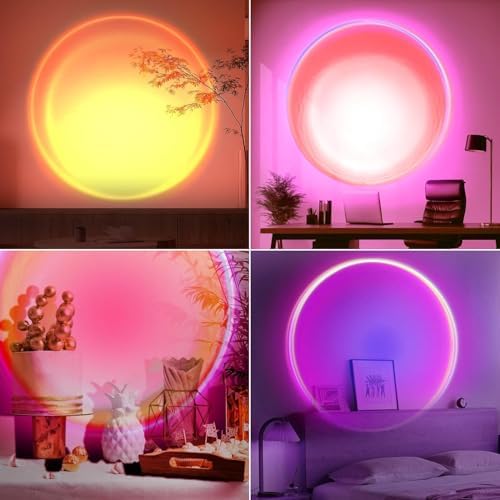 Sunset Lamp Projection, Sunset Night Light Rainbow Projector 180° 16 Color Changing 4 Modes, Vlog, Photography, Decorative, Party Decor, Gift for Women(16 Color) (red) (red) - Image 3