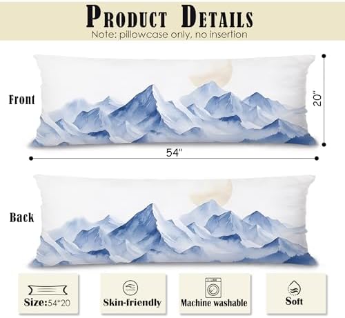 Blue Misty Mountain 20x54 Body Pillow Cover, Watercolor Nature Foggy Mountain - Image 2
