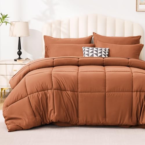 Love's cabin Full Comforter Set Burnt Orange, 7 Pieces Full Bed in a Bag by Lovescabin