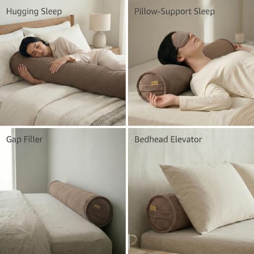 Corduroy Body Pillow for Side Sleepers, Full Body Support Cylinder Bolster - Image 5