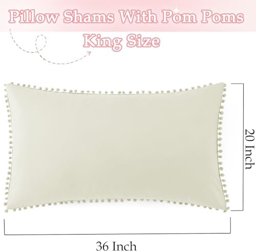 Pom Poms Pillow Shams King Size Set of 2, Soft Microfiber Shams Cover - Image 3