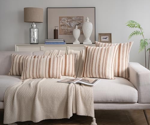 Cethom Brown Boho Lumbar Pillow Covers 14x36 Long, Stripe Textured Decorative - Image 6