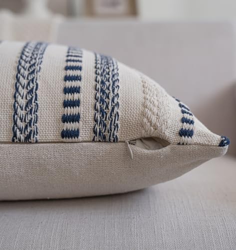 Cethom Navy Blue Boho Lumbar Pillow Covers 14x36 Long, Stripe Textured - Image 2