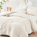 HYMOKEGE Ivory Oversized Queen Comforter Set Seersucker 7 Pieces, All Season by HYMOKEGE