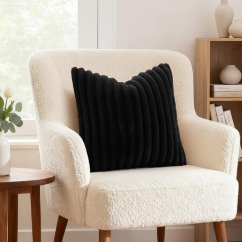 decorUhome Fall Faux Fur Throw Pillow Covers 16x16 Set of 2 Black - Image 4