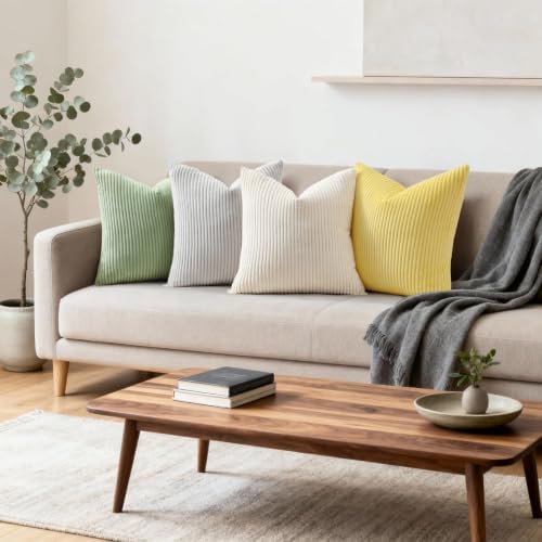 Mecatny Corduroy Throw Pillow Covers 22x22 Set of 2 Sundress Yellow - Image 3