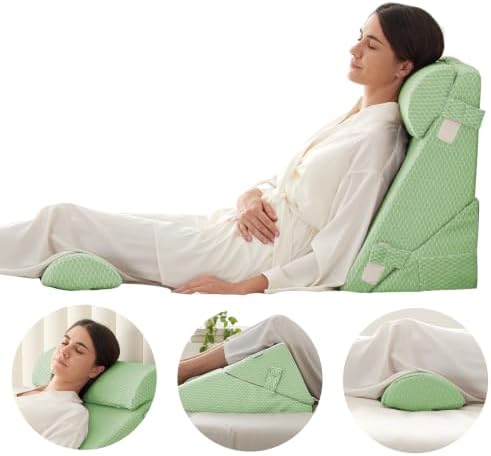 Bedluxe Adjustable 4pcs Bed Wedge Pillow Set, Memory Foam Wedges Pillow Post - Image 6
