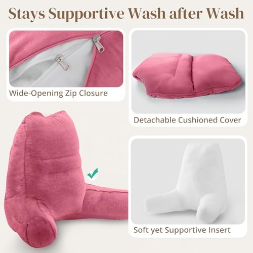 Sasttie Reading Pillow for Bed, Back Pillow for Sitting Up, Rose Pink - Image 6