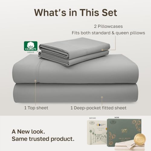 California Design Den 600 Thread Count Queen Size Bed Sheet Set, Light Grey - Image 3