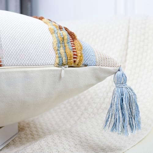 PANOD Boho Long Lumbar Throw Pillow Cover 16 x 36 Blue Brown, Chenille Morocan - Image 4