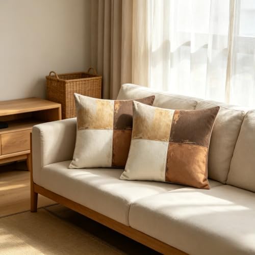 Vintage Earth Tone Quadrants Throw Pillow Covers 18x18 Inch Set of 2 - Image 3