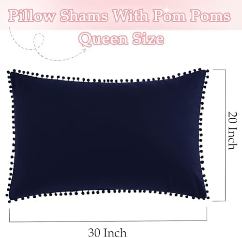 Pom Poms Pillow Shams Queen Size Set of 2, Soft Microfiber Shams Cover - Image 3