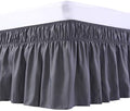MEILA Wrap Around Bed Skirt Three Fabric Sides Elastic Dust Ruffled 16 Inch Tailored Drop,Easy to Install Fade Resistant-Dark Grey, Twin/Full