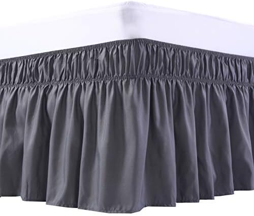 MEILA Wrap Around Bed Skirt Three Fabric Sides Elastic Dust Ruffled 16 Inch Tailored Drop,Easy to Install Fade Resistant-Dark Grey, Queen/King