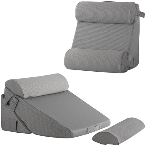 Bedluxe Adjustable 4pcs Bed Wedge Pillow Set, Memory Foam Wedge Pillows Post by Bedluxe