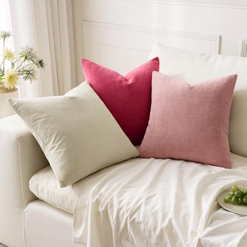 MIULEE Hot Pink Red Chenille Couch Throw Pillow Covers - Image 5