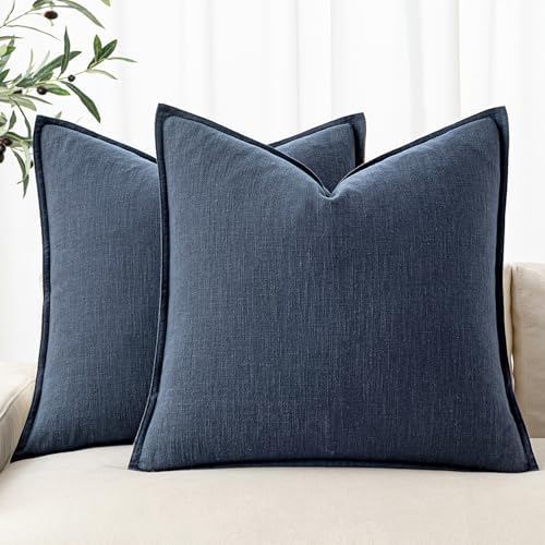 MIULEE Decorative Linen Pillow Covers 20x20 Inch Indigo Blue by MIULEE