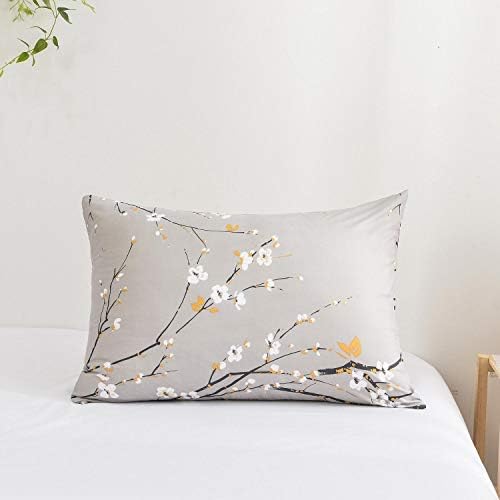 NANKO Floral Pillow Case Set, Tan Gray Plum Blossom Flower Pattern Printed - Image 5