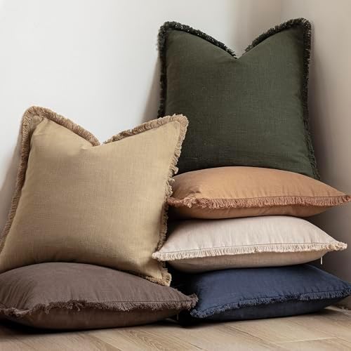 Foindtower Decorative Linen Fringe Throw Pillow Covers 16×16 Light Khaki - Image 6