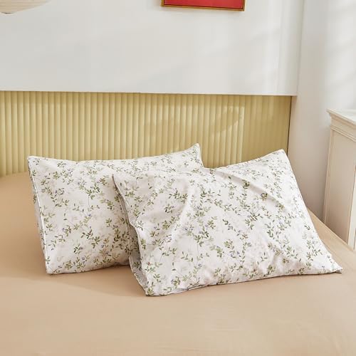 ECOCOTT Pillowcase Queen Size Set of 2, Mini Green Leaves Pattern Printed - Image 2