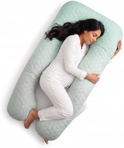 U Shaped Pregnancy Pillow Quilted Honeycomb 55 in Sage Ombre by OlenaCasa