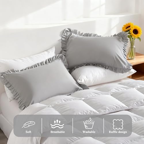Ruffled King Pillow Shams, 2 Pack, 20x36 Inches, Light Grey - Image 4