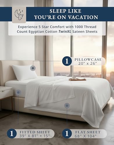 LANE LINEN Twin XL Sheets 1000 Thread Count 100% Egyptian Cotton - Image 2