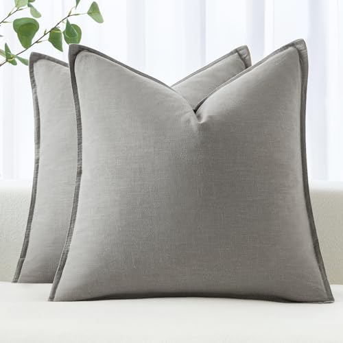 MIULEE Decorative Linen Pillow Covers 18x18 Inch Light Gray by MIULEE