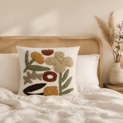 Boho Throw Pillow Covers 18x18 Tufted Fall Floral - Image 3