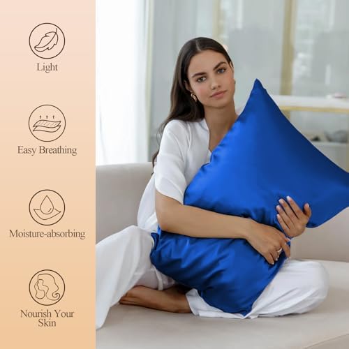 Silk Like Satin Pillowcase Standard Size, Royal Blue, 2 Pack, 20x26 Inches - Image 2