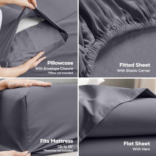 Full Sheets Set, 4 Pieces 16" Deep Pocket Hotel Luxury Bed Sheets - Image 4