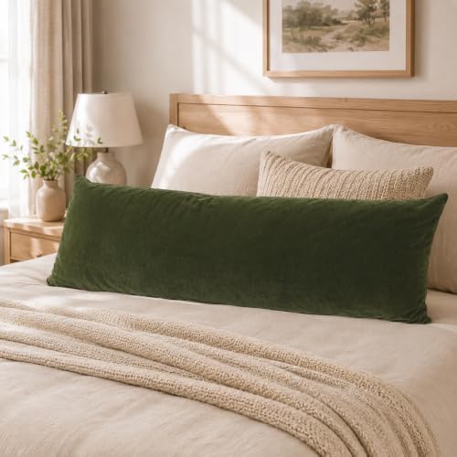 JoraLion Chenille Body Pillow Cover 20x54 inch, Moss Green Spring Decorative by JoraLion
