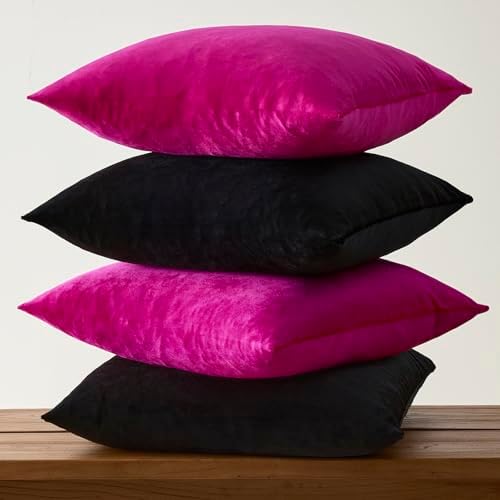GIGIZAZA Pack of 4 Decorative Velvet Pillow Covers 18x18 Black Hot Pink - Image 4