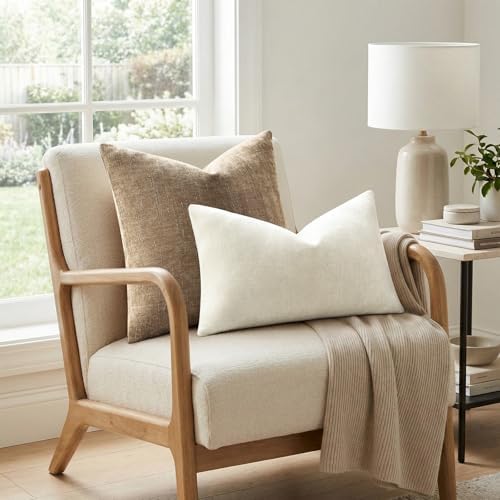 decorUhome Chenille Throw Pillow Covers 24x24 Set of 2, Light Taupe - Image 4