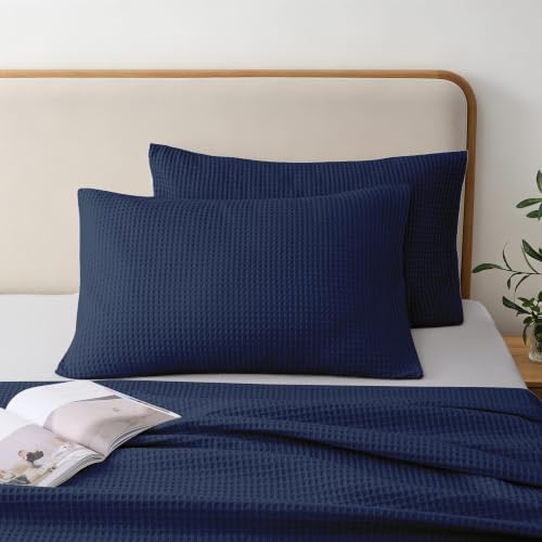 100% Cotton Waffle Pillow Shams Queen Size Set of 2 - Image 2