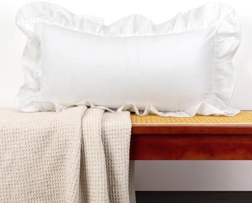 JoraLion Ruffled Lumbar Pillow Cover 16x24 Solid White by JoraLion