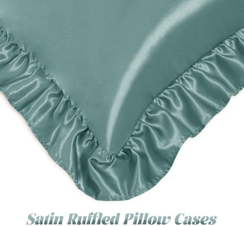 Homiest Sage Green Ruffle Satin Pillowcase Set of 2 - Image 5
