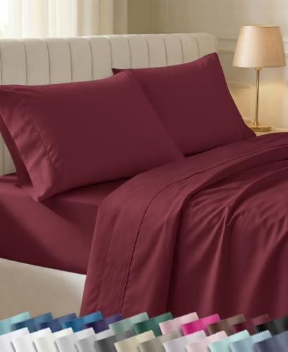 California Design Den 100% Cotton Sateen Queen Bed Sheets Set, Burgundy Red by CaliforniaDesignDen