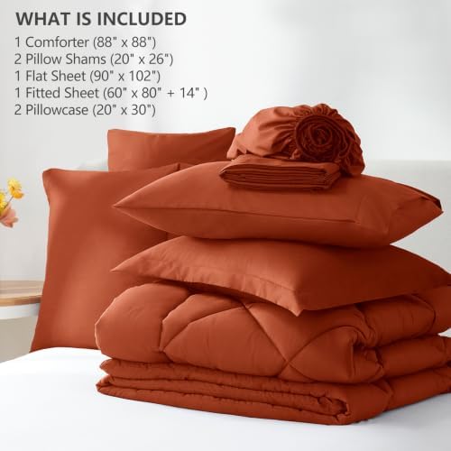CozyLux Queen Comforter Set 88"x88" Burnt Orange - Image 6