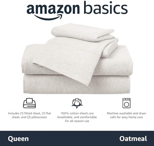 Amazon Basics 4-Piece Soft, Breathable 100% Cotton Jersey Knit Bed Sheet Set - Image 2