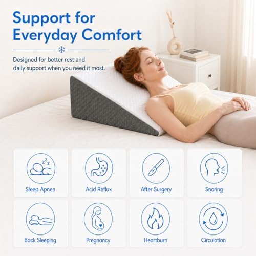 OAISZ Wedge Pillow for Sleep Apnea, 12 Inch Memory Foam Bed Wedge Pillow - Image 5