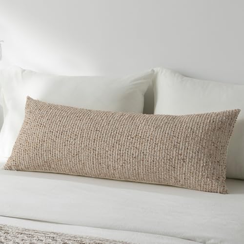 14x36 Beige Decorative Body Pillow Cover by DEZENE