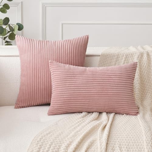 MIULEE Euro Corduroy Throw Pillow Covers Set of 2 24x24 Blush Pink - Image 4