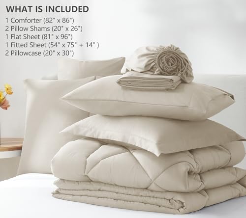 CozyLux Full Comforter Set 82"x86" Oatmeal - Image 6