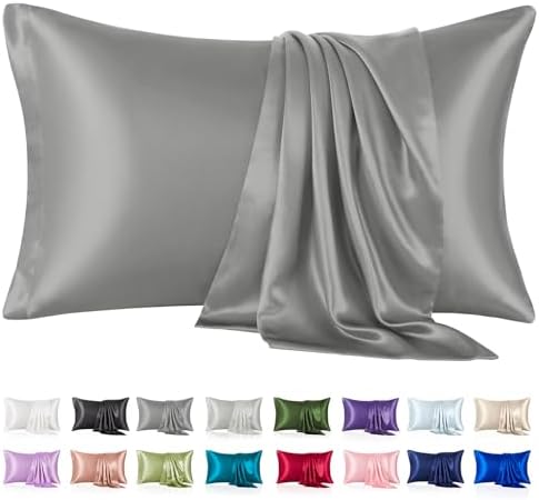 Silk Like Satin Pillowcase King Size, Dark Grey, 2 Pack, 20x36 Inches by VCUSUELER