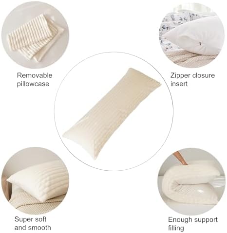 Full Body Pillow with Fluffy Stripe Faux Fur Removable Cover, Long Bed Pillow - Image 6
