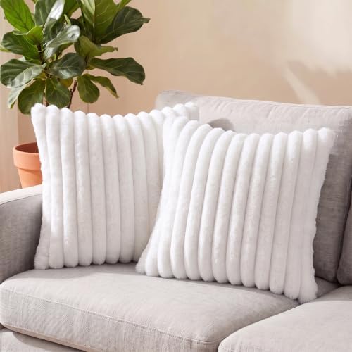 Set of 2 Decorative Throw Pillow Covers 16x16 Faux Fur Pure White - Image 7