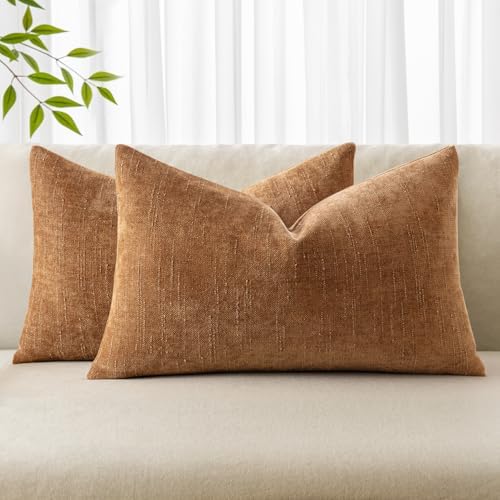 MIULEE 12x20 Inch Lumbar Textured Chenille Throw Pillow Covers Brown by MIULEE