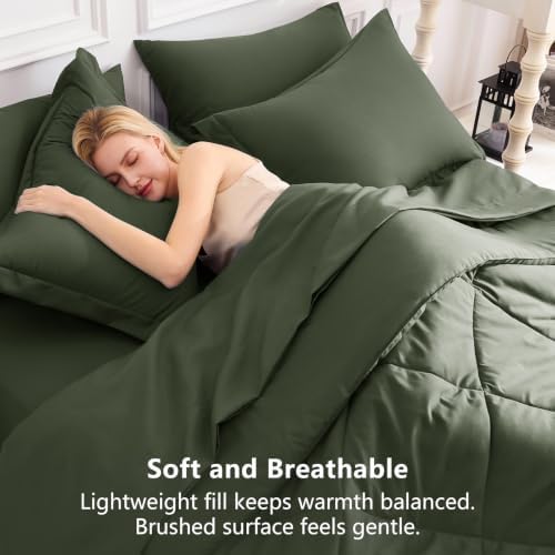 CozyLux King Comforter Set 102"x90" Dark Green - Image 4
