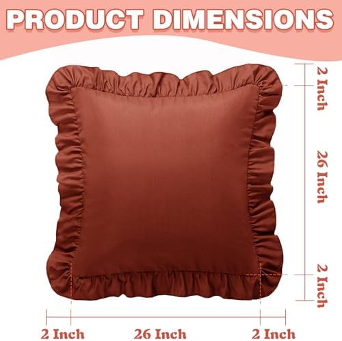 KKJIAF 2 Pack Ruffle Pillow Cases 26x26 Inches, Dusty Orange - Image 3